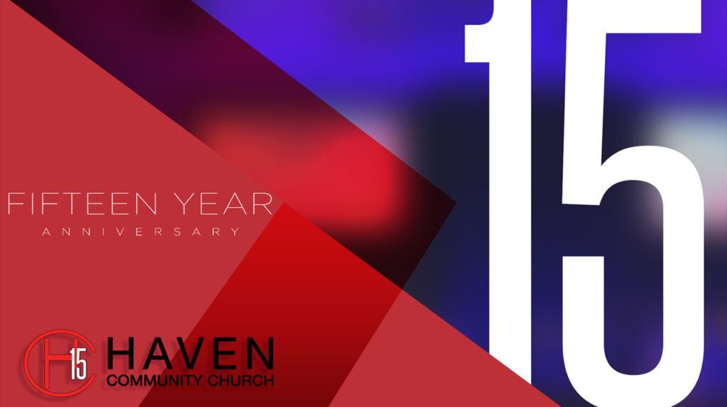 Abstract graphic celebrating a one-year anniversary with bold colors and geometric shapes.