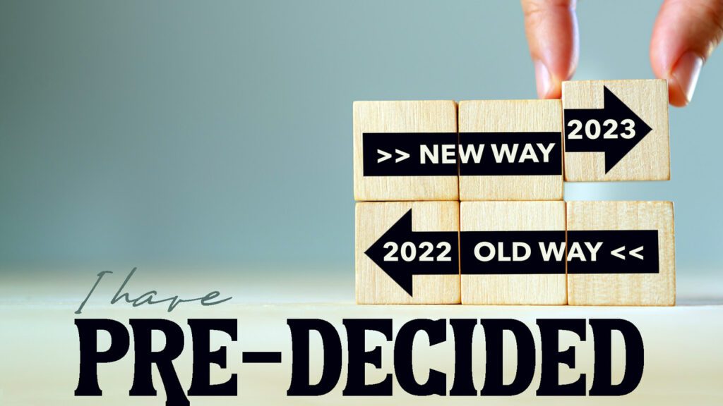 Wooden blocks showing choices between new and old ways, symbolizing decision making.