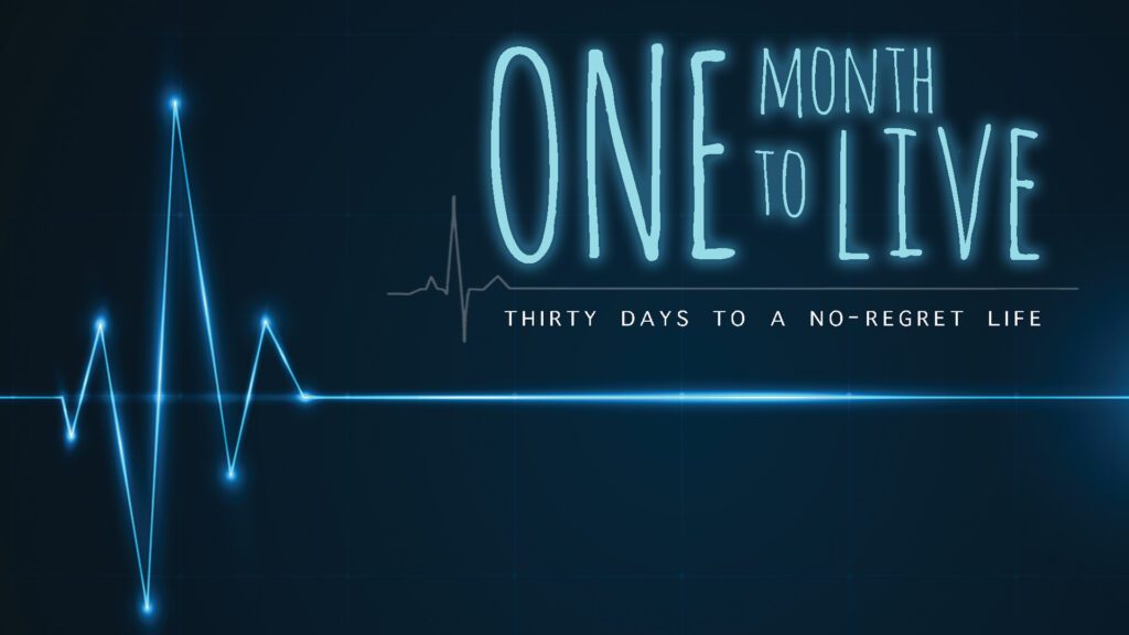 Neon sign reading 'One Month to Live' with a heartbeat line graphic.