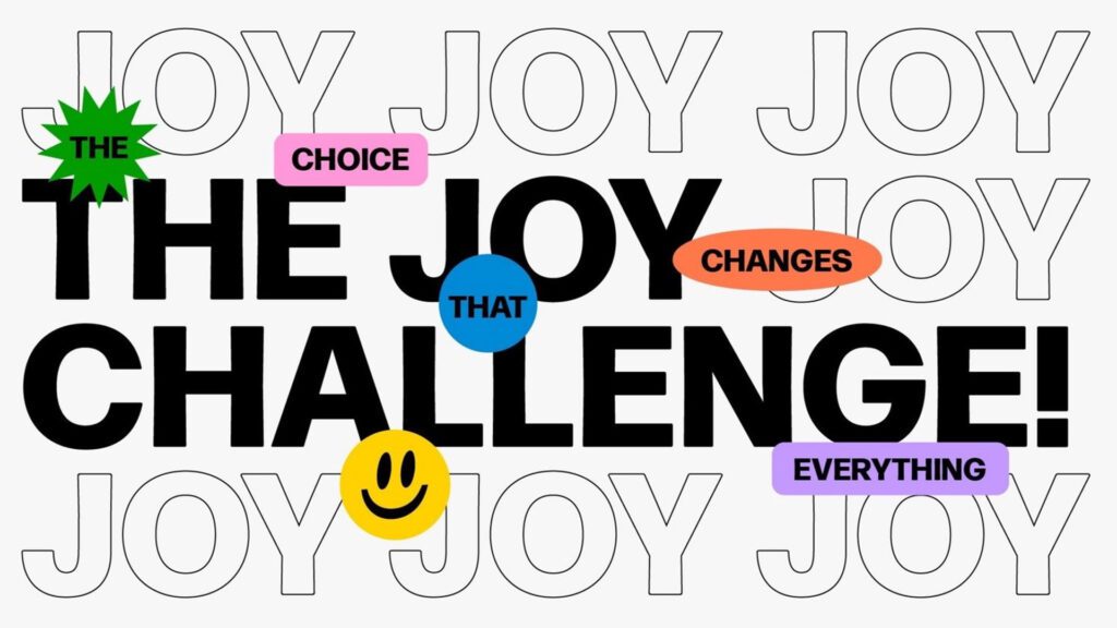Colorful words and icons celebrating joy and challenges.