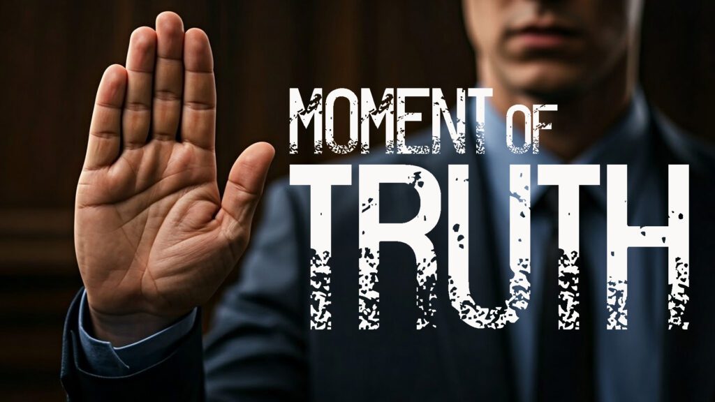 A person raising their hand next to the text 'Moment of Truth'.