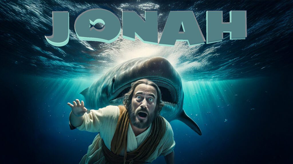 A man underwater with a dolphin near the text 'JONAH'.