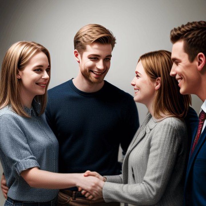 Group of friends smiling and shaking hands