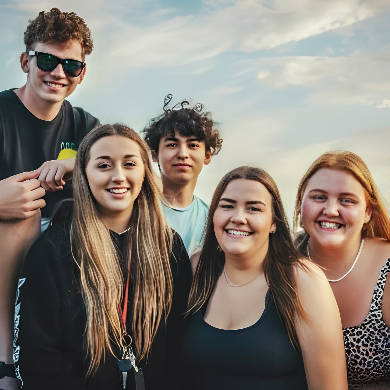 Group of friends smiling outdoors