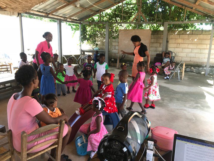 Group activity in a rustic hall