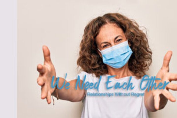 Person in mask with welcoming pose