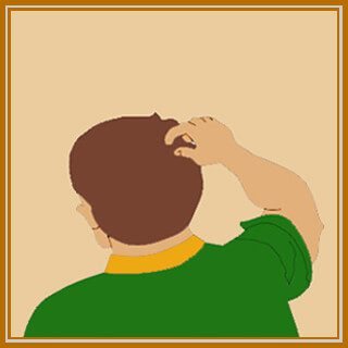 Cartoon figure scratching head