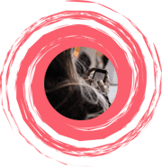 Individual on mobile, surrounded by pink swirls