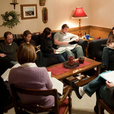 Group study session in cozy living room