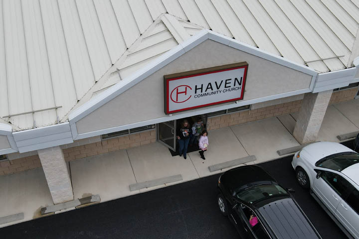 People outside Haven Community Church building.