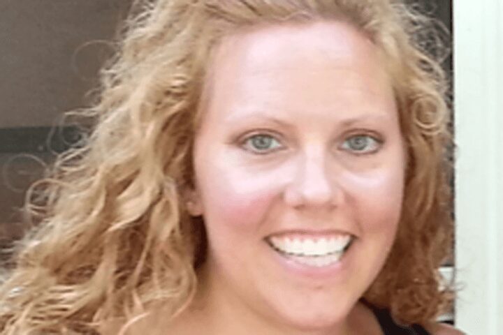 Happy woman with light brown hair