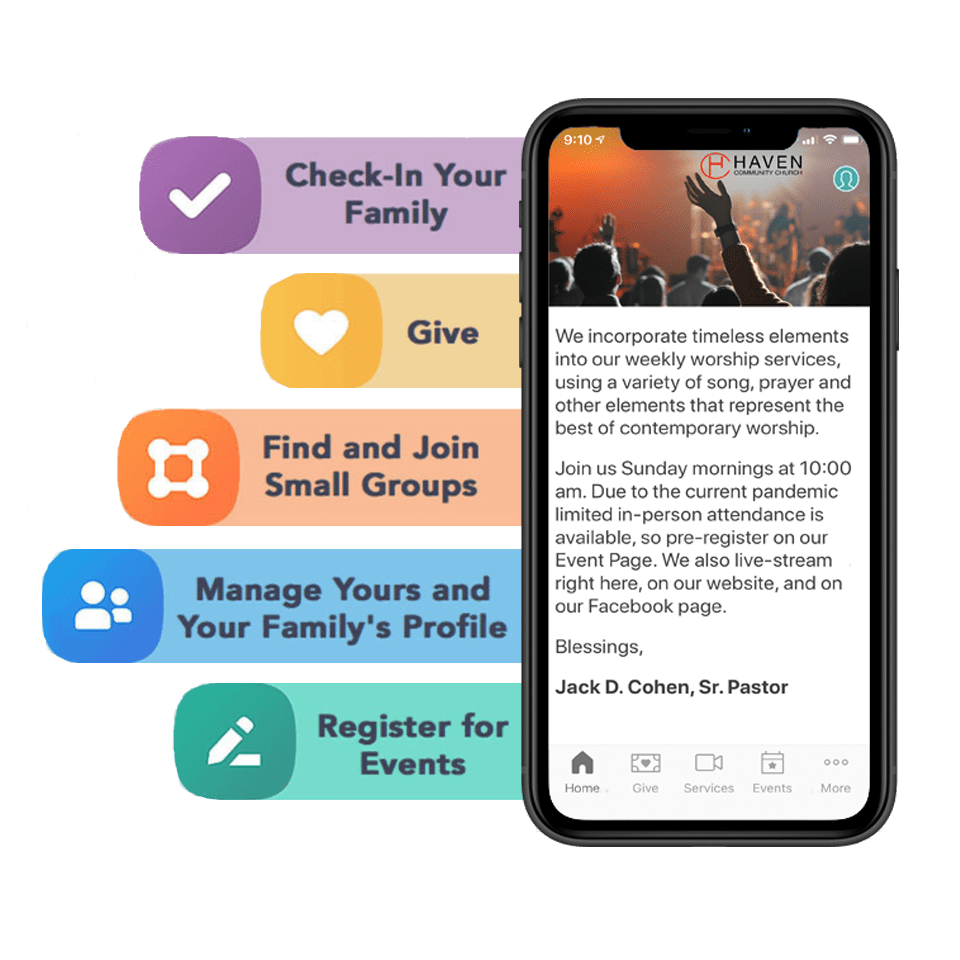 Check-in, give, and join small groups app