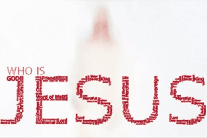 Jesus in red text on white background