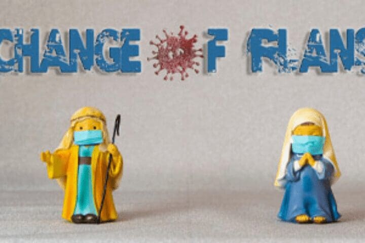 Nativity figures wearing masks