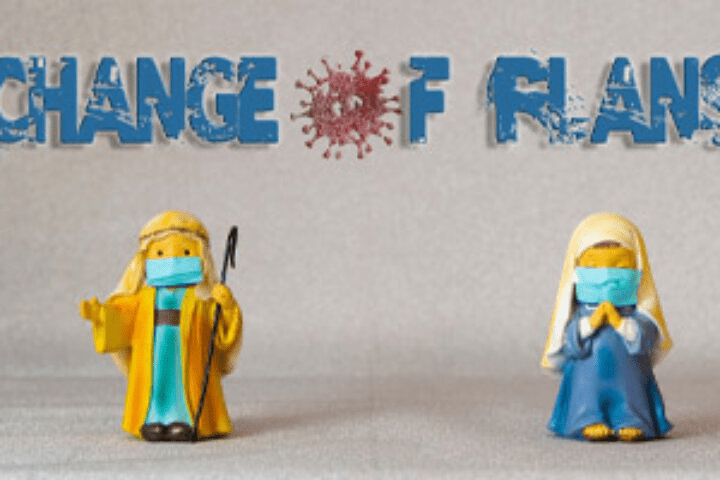 Nativity figures wearing masks