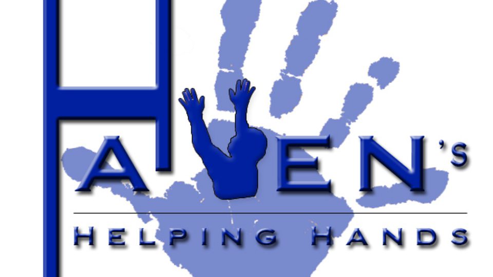 Blue silhouette with raised hands logo