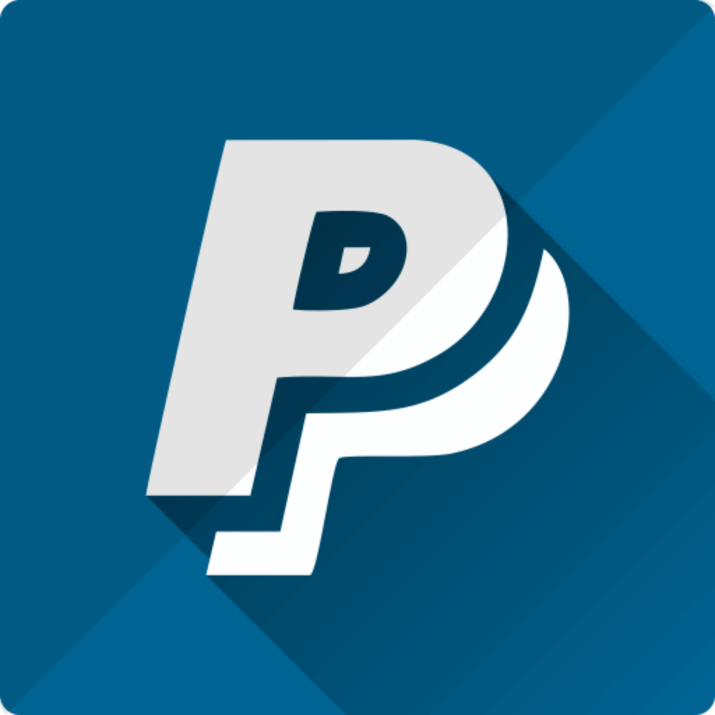 The PayPal logo on a blue background with a shadow effect.