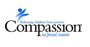 Compassion logo emphasizing child poverty relief in Jesus' name.