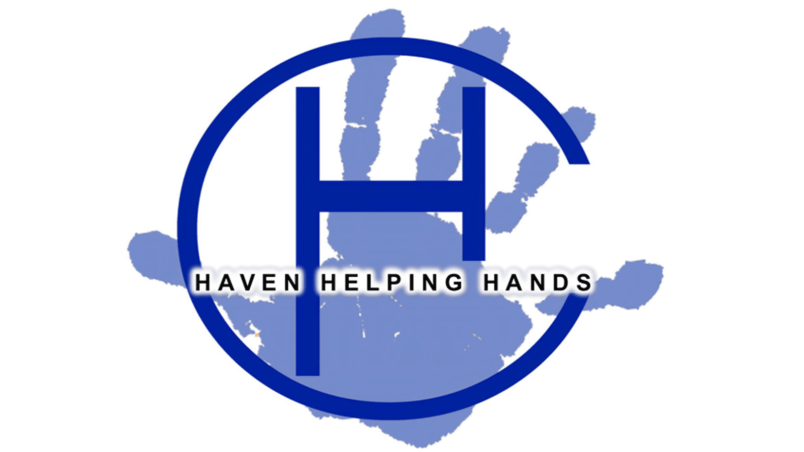 Circular H over blue palm with text